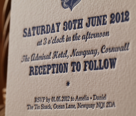 This nautically themed wedding invitation has been letterpressed onto 425gsm