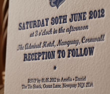 This nautically themed wedding invitation has been letterpressed onto 425gsm 